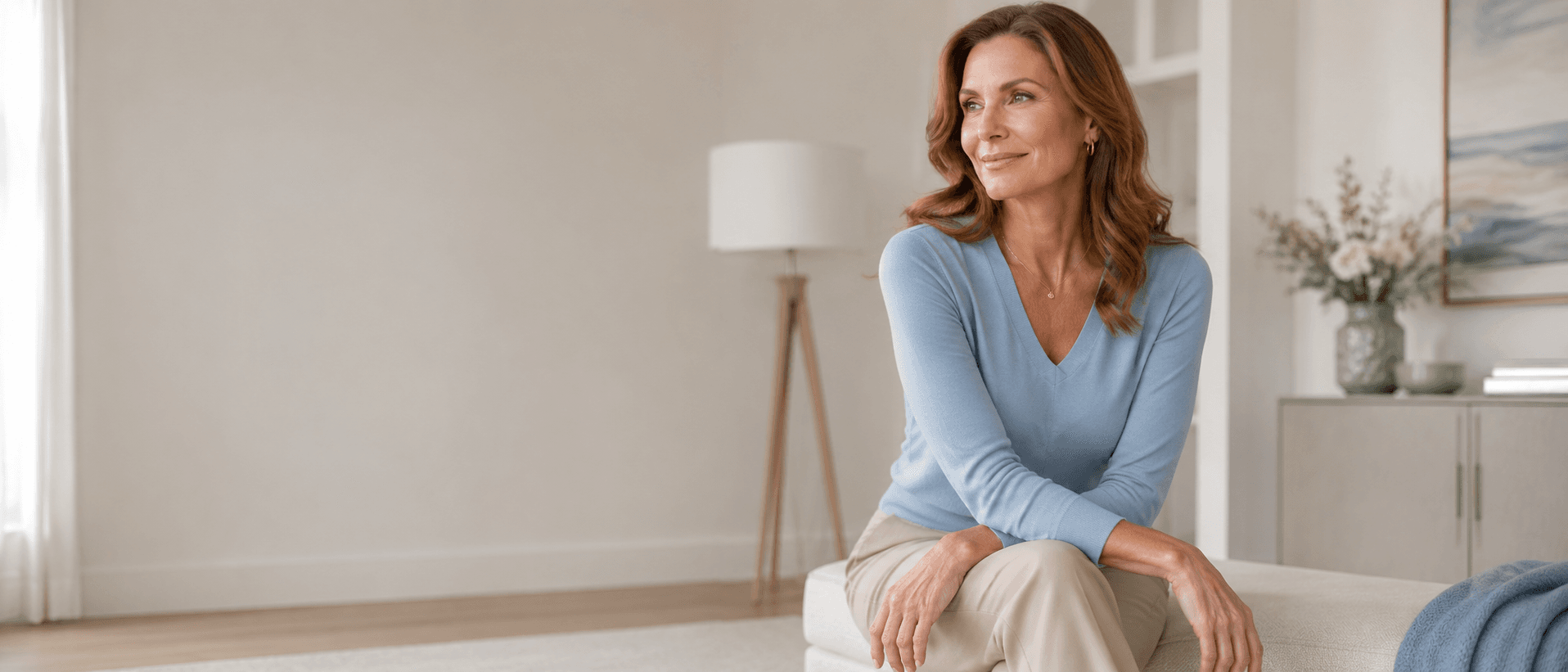 Patient seated in a calm home setting after vascular care