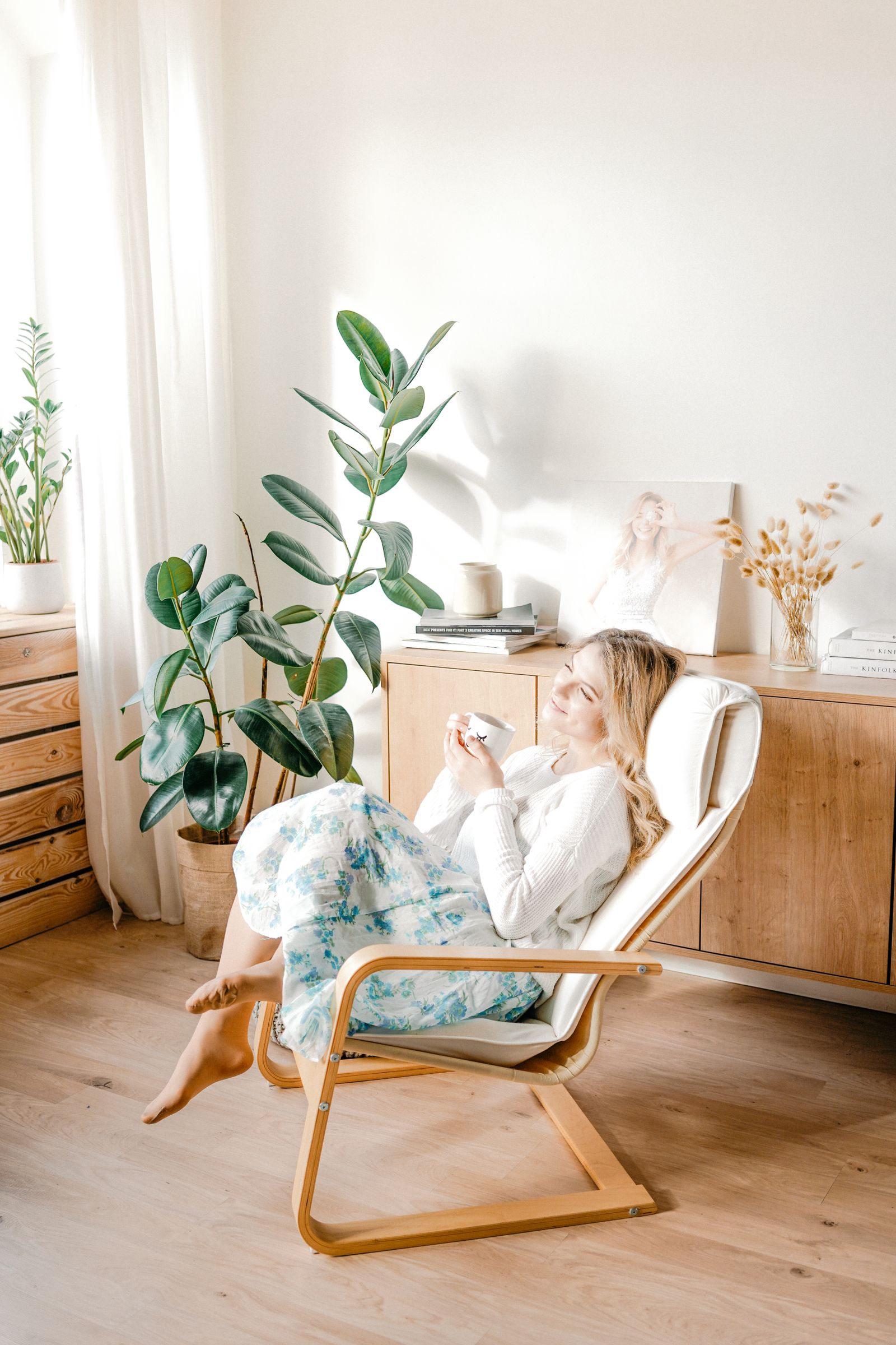 A woman relaxing calmly at home
